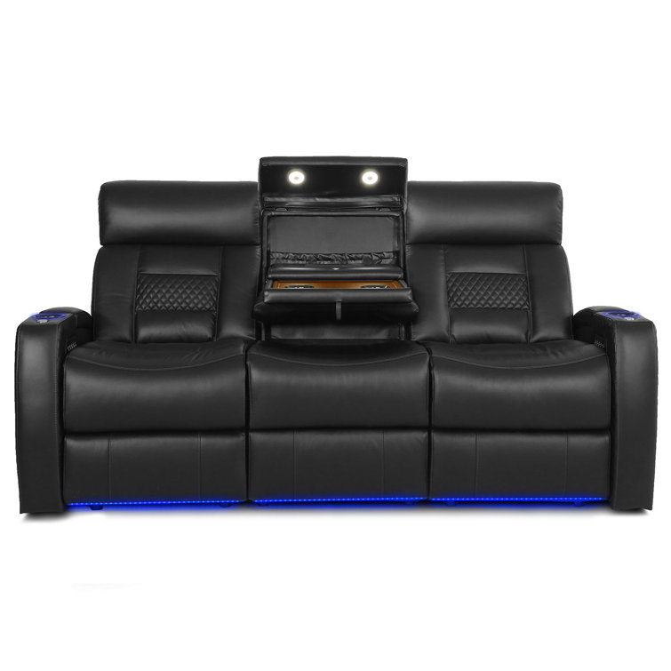 Reclining power sofa with drop online down table and power headrest